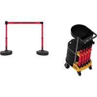Syst&egrave;me de barri&egrave;re &agrave; chariot portatif avec plateau Plus, 75' lo, M&eacute;tal/Plastique, Rouge Stor-it Systems