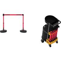 Syst&egrave;me de barri&egrave;re &agrave; chariot portatif avec plateau Plus, 75' lo, M&eacute;tal/Plastique, Rouge Stor-it Systems