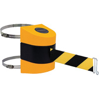 Tensabarrier<sup>®</sup> Barrier Post Mount with Belt, Plastic, Clamp Mount, 24', Black and Yellow Tape SGV454 | Stor-it Systems