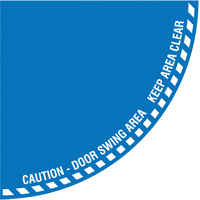 "Caution" Quarter Circle Swing Door Floor Sign, Adhesive, English with Pictogram Stor-it Systems
