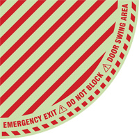 "Emergency Exit" Quarter Circle Swing Door Floor Sign, Adhesive, English with Pictogram Stor-it Systems