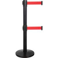 Dual Belt Crowd Control Barrier, Steel, 35" H, Red Tape, 7' Tape Length SHA661 | Stor-it Systems