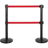 Dual Belt Crowd Control Barrier, Steel, 35" H, Red Tape, 7' Tape Length SHA661 | Stor-it Systems