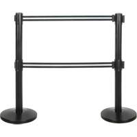 Dual Belt Crowd Control Barrier, Steel, 35" H, Black/White Tape, 7' Tape Length SHA663 | Stor-it Systems