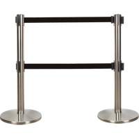 Dual Belt Crowd Control Barrier, Steel, 35" H, Black Tape, 7' Tape Length SHA664 | Stor-it Systems