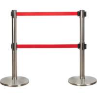 Dual Belt Crowd Control Barrier, Steel, 35" H, Red Tape, 7' Tape Length SHA665 | Stor-it Systems