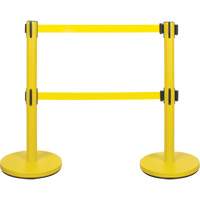 Dual Belt Crowd Control Barrier, Steel, 35" H, Yellow Tape, 7' Tape Length SHA666 | Stor-it Systems