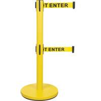 Dual Belt Crowd Control Barrier, Steel, 35" H, Yellow Tape, 7' Tape Length SHA668 | Stor-it Systems