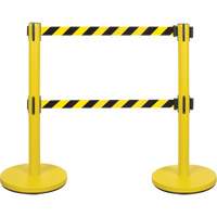 Dual Belt Crowd Control Barrier, Steel, 35" H, Black/Yellow Tape, 7' Tape Length SHA669 | Stor-it Systems