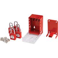 Boîte de cadenassage de groupe ultra compacte avec cadenas de s&eacute;curit&eacute; en nylon, Rouge Stor-it Systems