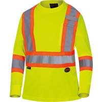 6969 Women's Bird's-Eye Long-Sleeved Safety Shirt, Polyester, X-Small, High Visibility Lime-Yellow Stor-it Systems