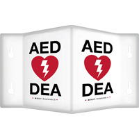 90° Projecting "AED/DEA" Sign, 6" x 5", Plastic, Bilingual with Pictogram Stor-it Systems