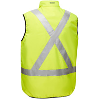 Bisley&reg; X-Back Reversible Puffer Vest, High Visibility Lime-Yellow, Small, Polyester Stor-it Systems