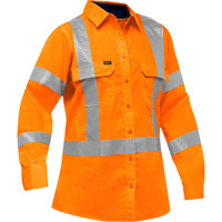 Chemise de travail &agrave; manches longues et X au dos Bisley avec X-Airflow pour femmes, Poly-coton, Petit, Orange haute visibilit&eacute; Stor-it Systems