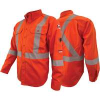 Chandail de travail &agrave; manches longues ignifuge et r&eacute;sistant &agrave; l'arc &eacute;lectrique avec bandes de 2" Atlas Guardian, T-petit, Orange haute visibilit&eacute; Stor-it Systems