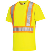Contrast-Striped Safety T-Shirt, Polyester, Small, High Visibility Lime-Yellow Stor-it Systems