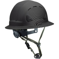 Casque Fibre Metal de style escalade avec bordure compl&egrave;te, R&eacute;pond aux normes CSA type 2, Suspension Rochet, Ventil&eacute; Stor-it Systems