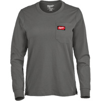GRIDIRON Long Sleeve Pocket T-Shirt, Women's, X-Small, Grey Stor-it Systems