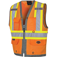 Pioneer Mesh Back Zip Front Surveyor Safety Vest, High Visibility Orange, Small, Polyester Stor-it Systems