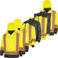 5057 Pioneer&reg; Yukon 7-in-1 Waterproof Winter Safety Parka, Polyester, Black/High Visibility Lime-Yellow, X-Small Stor-it Systems