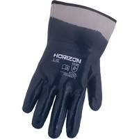 Gants bleu marine avec manchettes renforc&eacute;es &agrave; entoilage coll&eacute; Horizon, Moyen, R&ecirc;vetement Nitrile, Enveloppe en Jersey/Coton Stor-it Systems