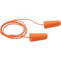 Bouchons d'oreilles coniques jetables en mousse de PU orange SEALTEC33, Vrac - Sac en poly, Avec cordon Stor-it Systems