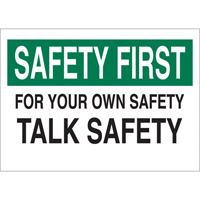 "Talk Safety" Sign, 10" x 14", Aluminum, English Stor-it Systems