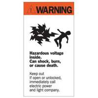 "Warning Hazardous Voltage" Sign, 8" x 4-1/2", Acrylic, English with Pictogram Stor-it Systems