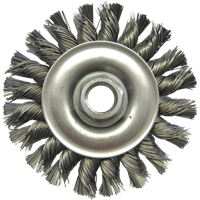Wire Wheel Brushes, 4" Dia., 0.02" Fill, 5/8"-11 Arbor, Steel NU438 | Stor-it Systems