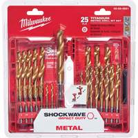 Shockwave Red Helix Metric Drill Bit Set, 25 Pieces, Titanium Stor-it Systems