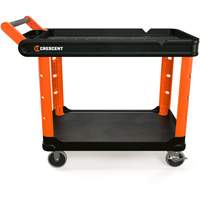 Chariot utilitaire industriel &agrave; 2 tablettes RAILWORKS avec roulettes dures de 5", 47" lo x 24-1/2" la x 34" h, Noir/Orange Stor-it Systems