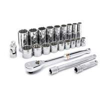 12 Point SAE Mechanics Tool Set, 22 Pcs, 3/8" Drive Size, Deep Stor-it Systems