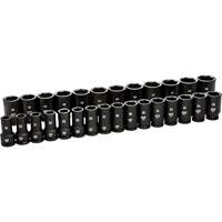 6 Point Metric Socket Set, 28 Pcs, Impact, 3/4" Drive Size, Deep Stor-it Systems