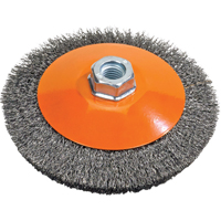 Brosse soucoupe &agrave; fils nou&eacute;s torsad&eacute;s, Dia. 5", Fils 0,02", Arbre 5/8"-11, Acier Stor-it Systems