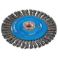 Brosse &agrave; fils nou&eacute;s pour cordons de soudure, Dia. 4", Fils 0,02", Arbre 5/8"-11, Aluminium/Acier inoxydable Stor-it Systems
