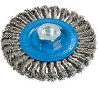 Wide Knotted Wire Wheel Brush, 4-1/2" Dia., 0.02" Fill, 5/8"-11 Arbor, Aluminum/Stainless Steel UE936 | Stor-it Systems