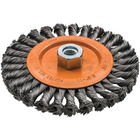 Wide Knotted Wire Wheel Brush, 5/8"-11 Arbor, Steel UE941 | Stor-it Systems
