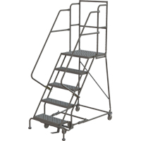 Escabeaux roulants &agrave; dessus profond, 5 marches, Largeur de la marche 16", Hauteur de la plateforme 50", Acier Stor-it Systems