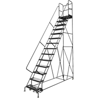 Deep Top Step Rolling Ladder, 14 Steps, 24" Step Width, 140" Platform Height, Steel Stor-it Systems