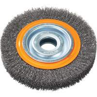 Crimped Wire Bench Wheel Brush, 6" Dia., 0.0118" Fill, 1/2" - 1/4" Arbor VV848 | Stor-it Systems