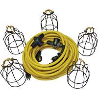 LED String Lights with Connector, 5 Lights, 50' L, Metal Housing Stor-it Systems